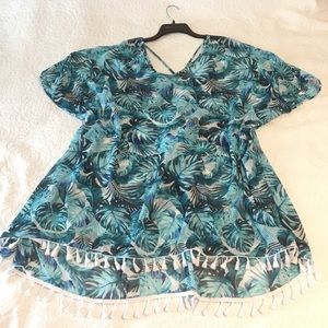 🌸Spring Sale: Plus Size Palm Leaf Swim Cover-up